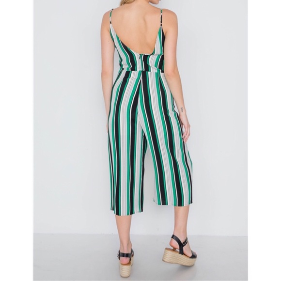GREEN STRIPE CAMI WIDE LEG CAPRI JUMPSUIT - Picture 2 of 6